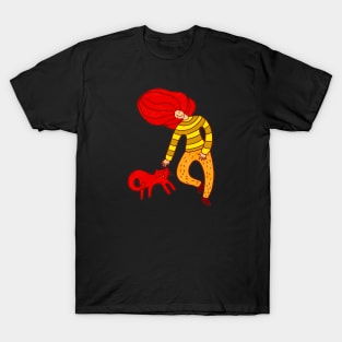 Cool girl with red hair android cat walking, version 2 T-Shirt